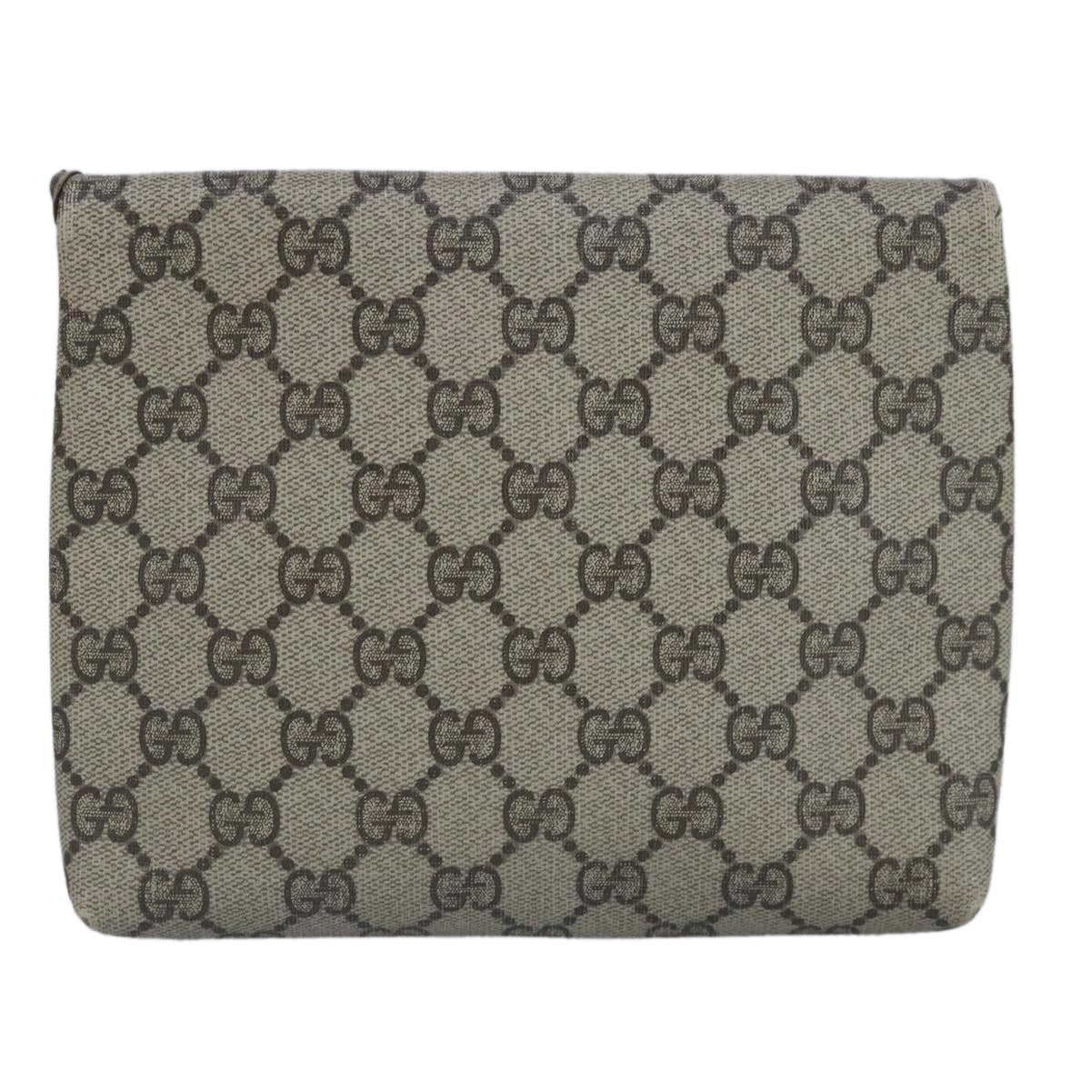 GUCCI GG Supreme Pouch PVC Leather Beige Auth ar12779