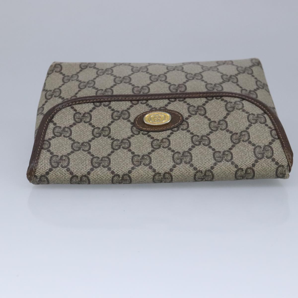 GUCCI GG Supreme Pouch PVC Leather Beige Auth ar12779