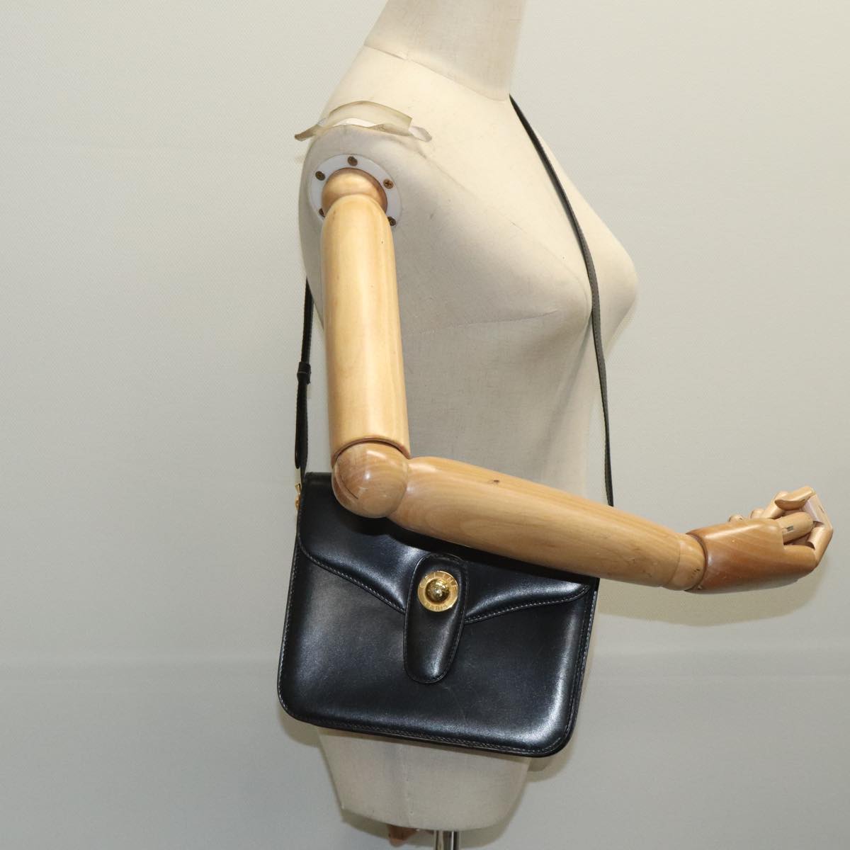 CELINE Shoulder Bag Leather Black Auth ar12782