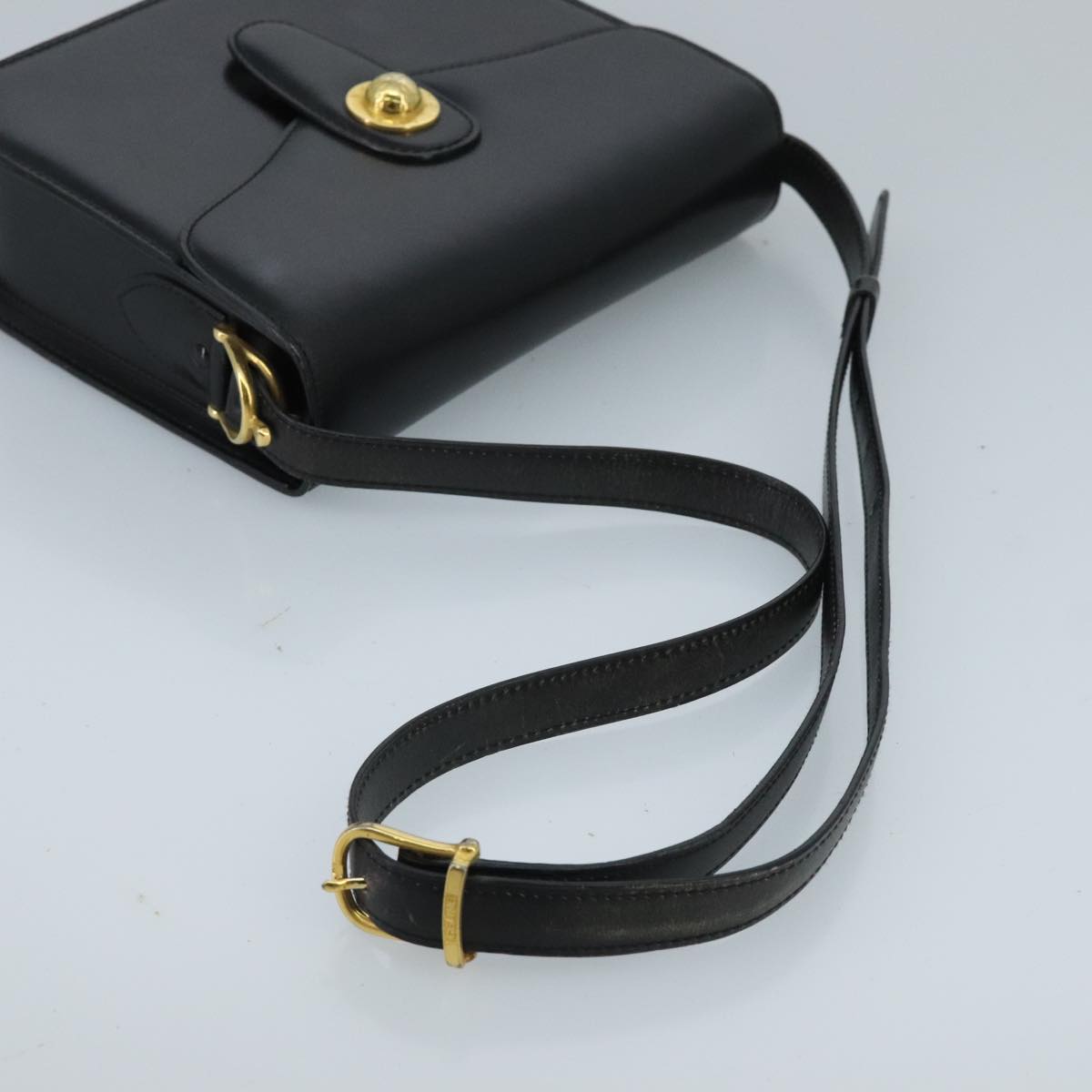 CELINE Shoulder Bag Leather Black Auth ar12782