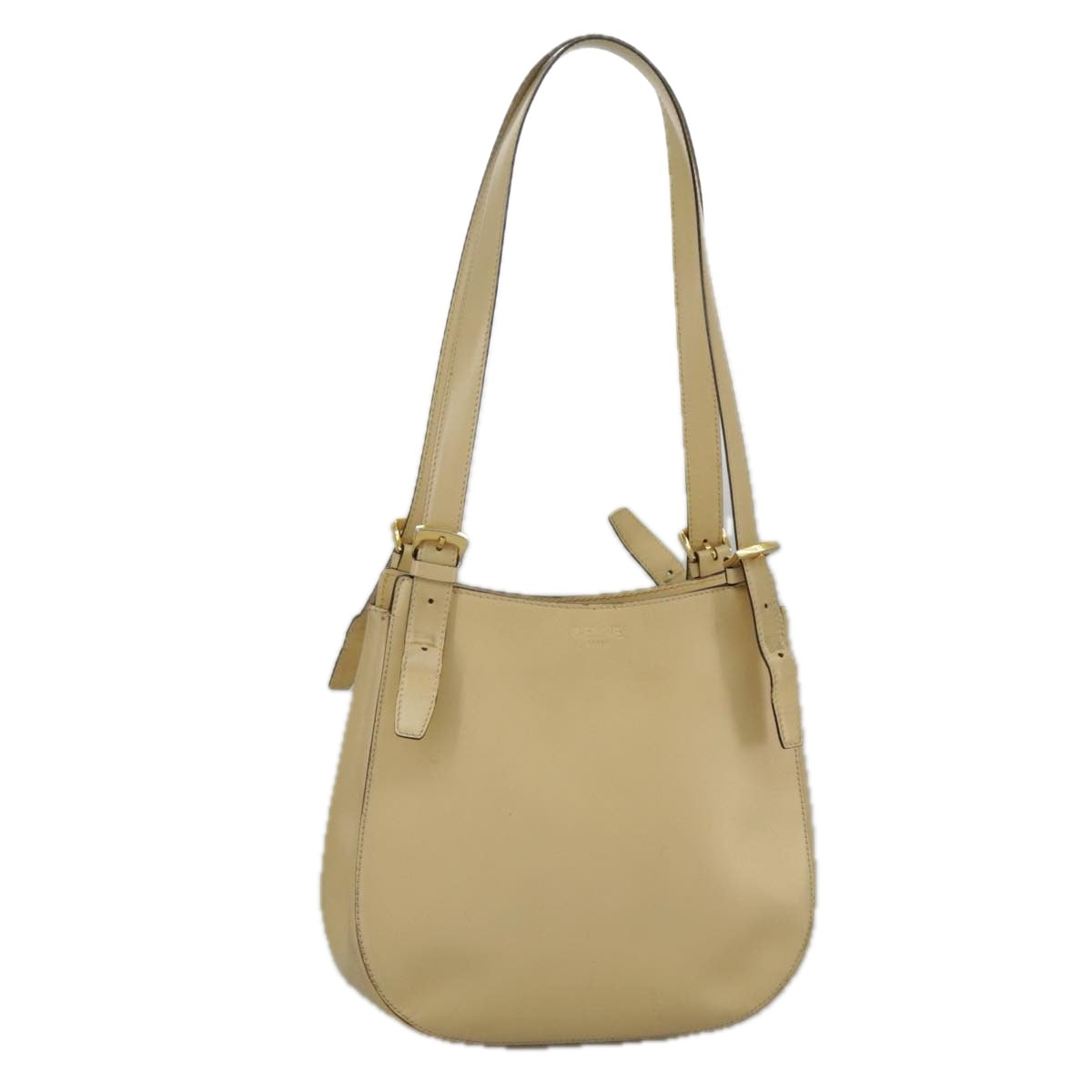 CELINE Shoulder Bag Leather Beige Auth ar12810