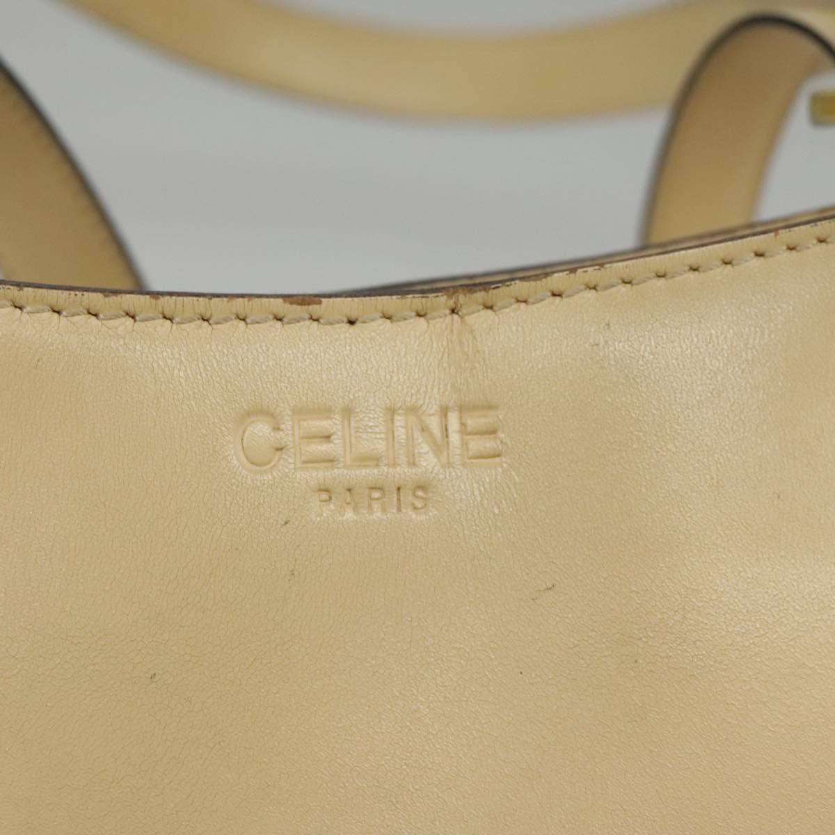 CELINE Shoulder Bag Leather Beige Auth ar12810