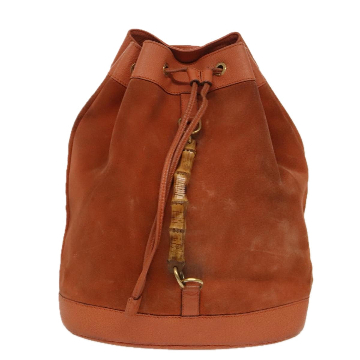 GUCCI Bamboo Backpack Suede Leather Orange Auth ar12817