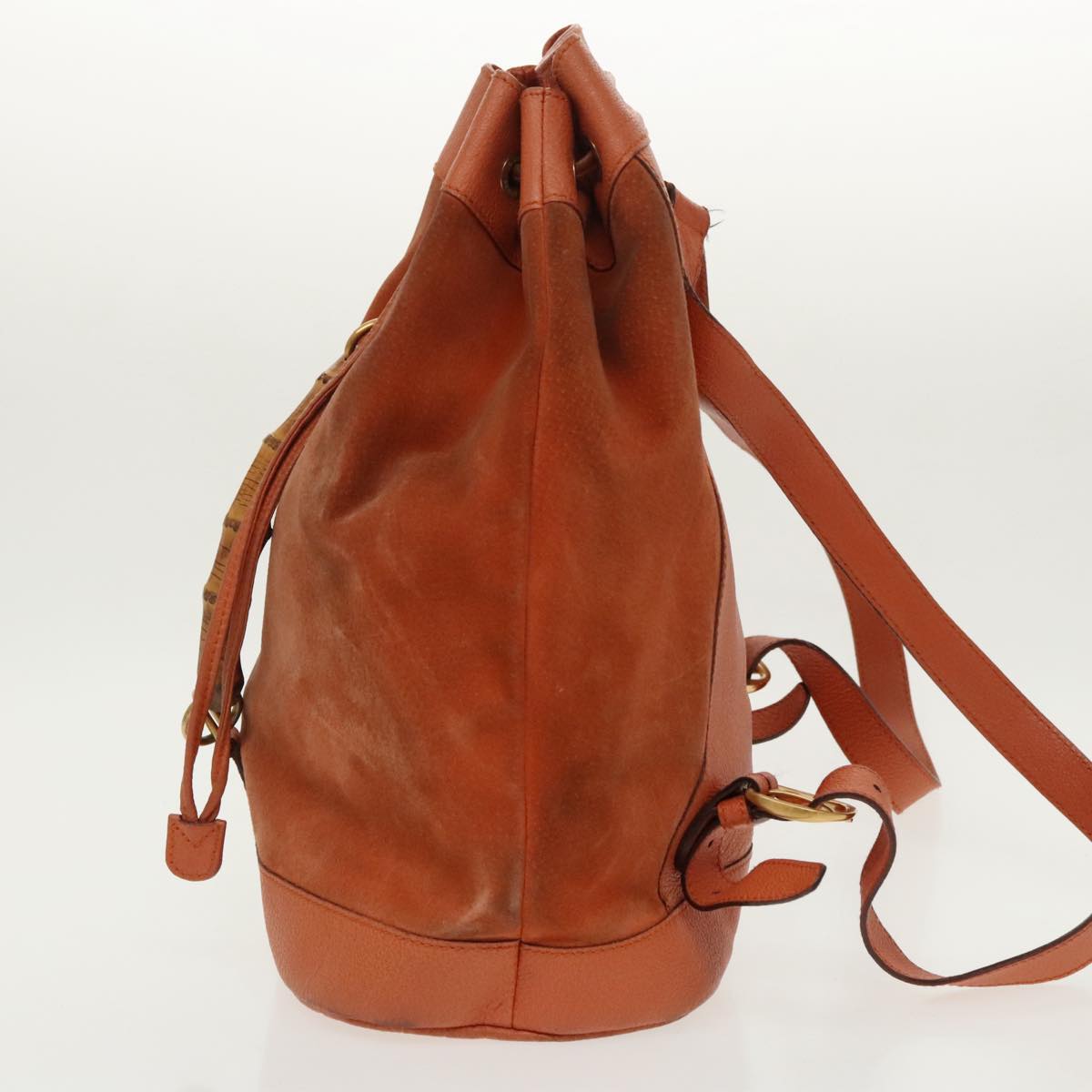 GUCCI Bamboo Backpack Suede Leather Orange Auth ar12817