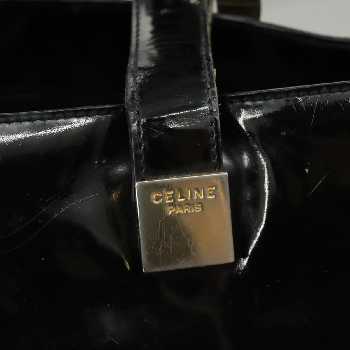 CELINE Shoulder Bag Enamel Black Auth ar12829