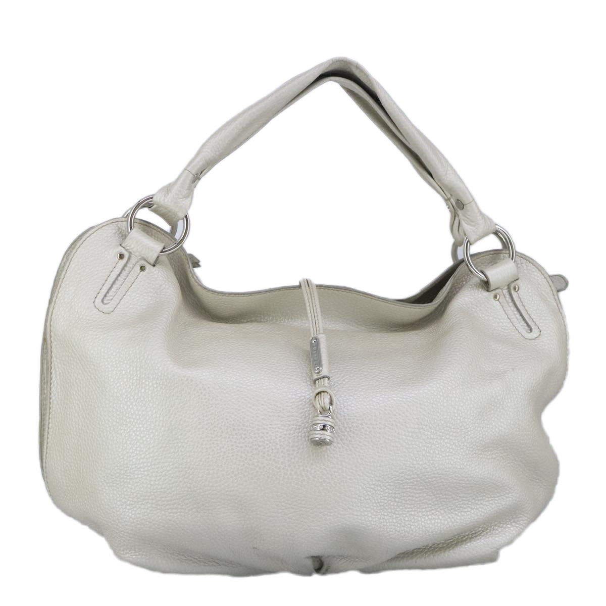 CELINE Hand Bag Leather White Silver Auth ar12830