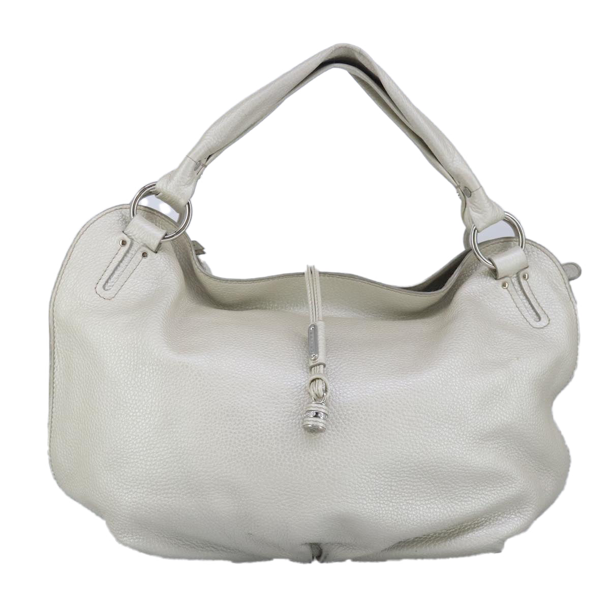 CELINE Hand Bag Leather White Silver Auth ar12830