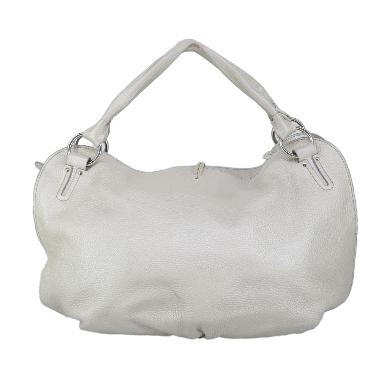 CELINE Hand Bag Leather White Silver Auth ar12830