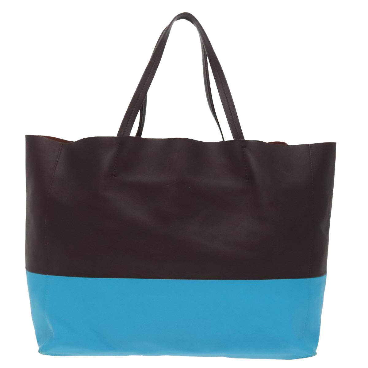 CELINE Cava Horizontal Tote Bag Leather Brown Blue Auth ar12831