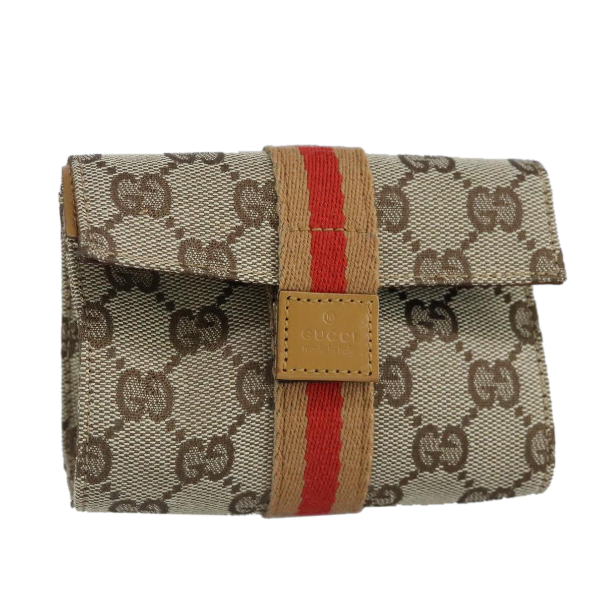 GUCCI GG Canvas Sherry Line Pouch Beige Orange Auth ar12834