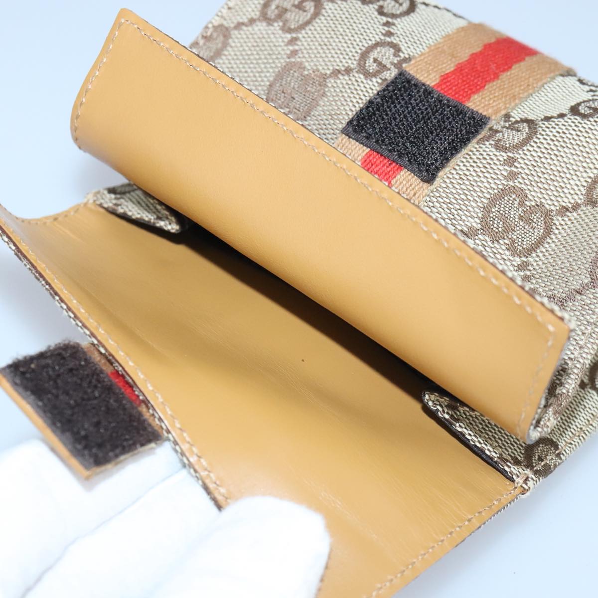 GUCCI GG Canvas Sherry Line Pouch Beige Orange Auth ar12834