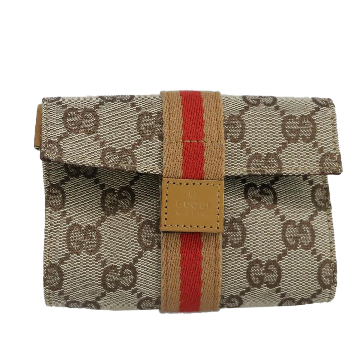 GUCCI GG Canvas Sherry Line Pouch Beige Orange Auth ar12834