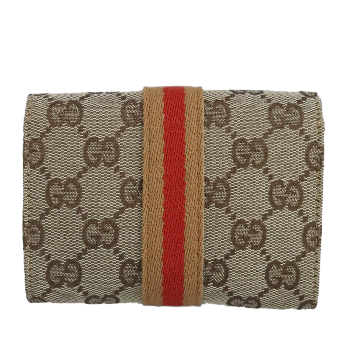 GUCCI GG Canvas Sherry Line Pouch Beige Orange Auth ar12834