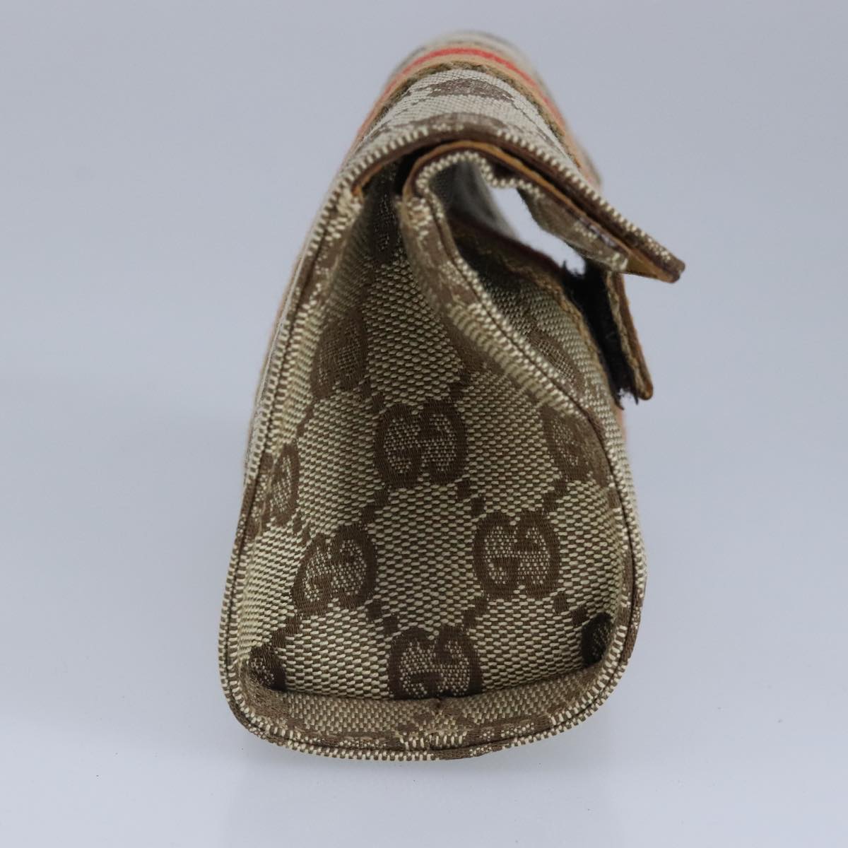 GUCCI GG Canvas Sherry Line Pouch Beige Orange Auth ar12834