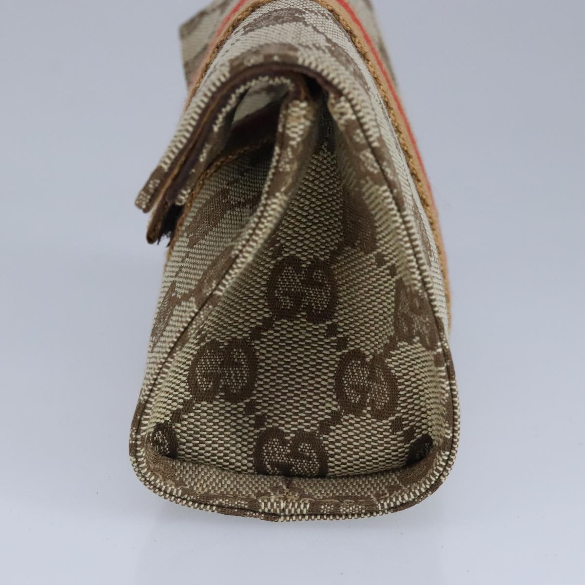 GUCCI GG Canvas Sherry Line Pouch Beige Orange Auth ar12834