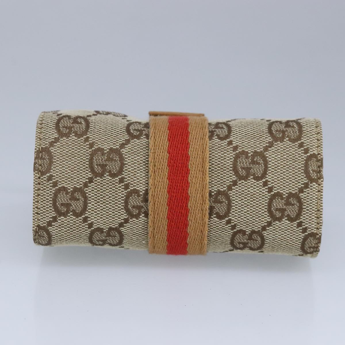 GUCCI GG Canvas Sherry Line Pouch Beige Orange Auth ar12834