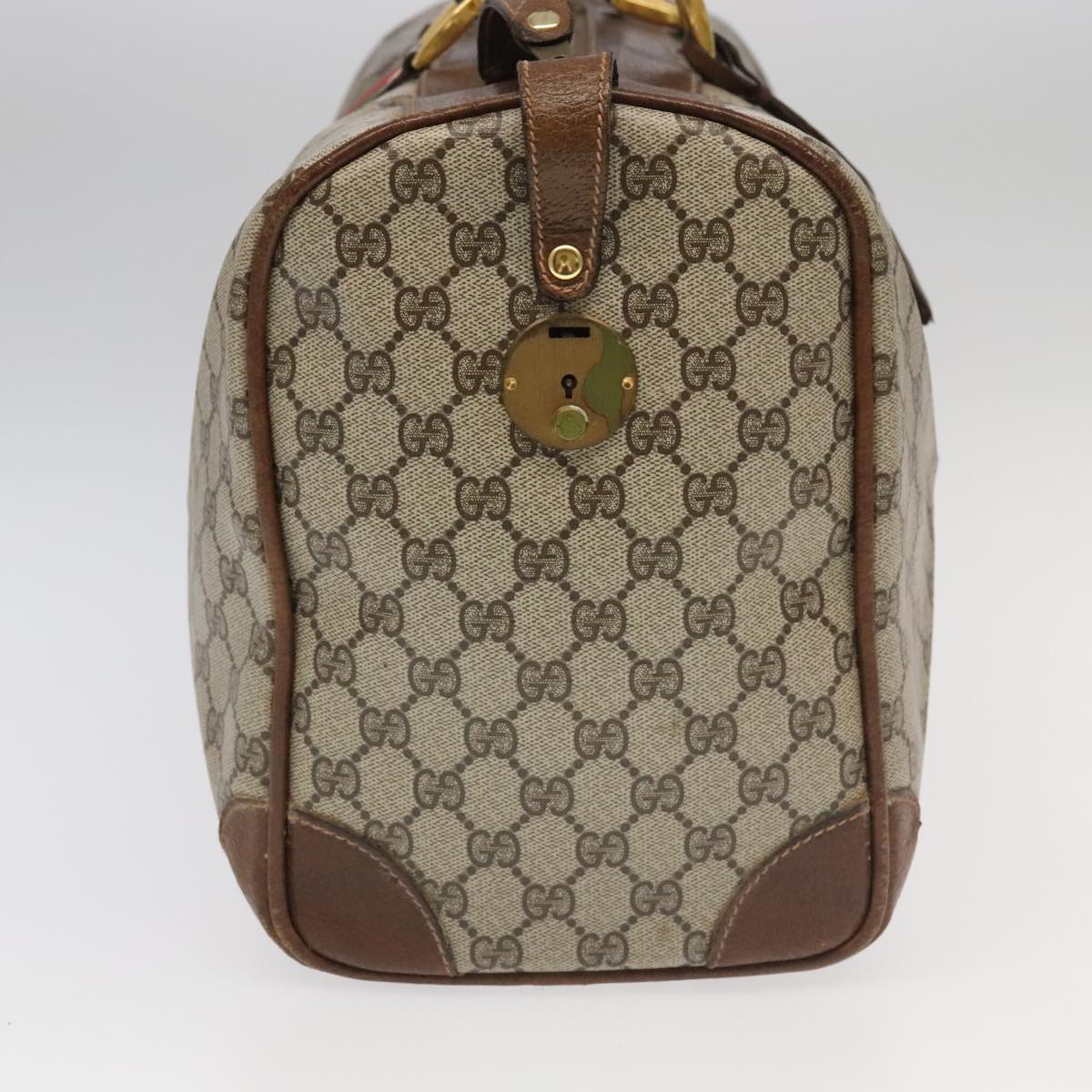 GUCCI GG Supreme Web Sherry Line Boston Bag PVC Beige Green Red Auth ar12835