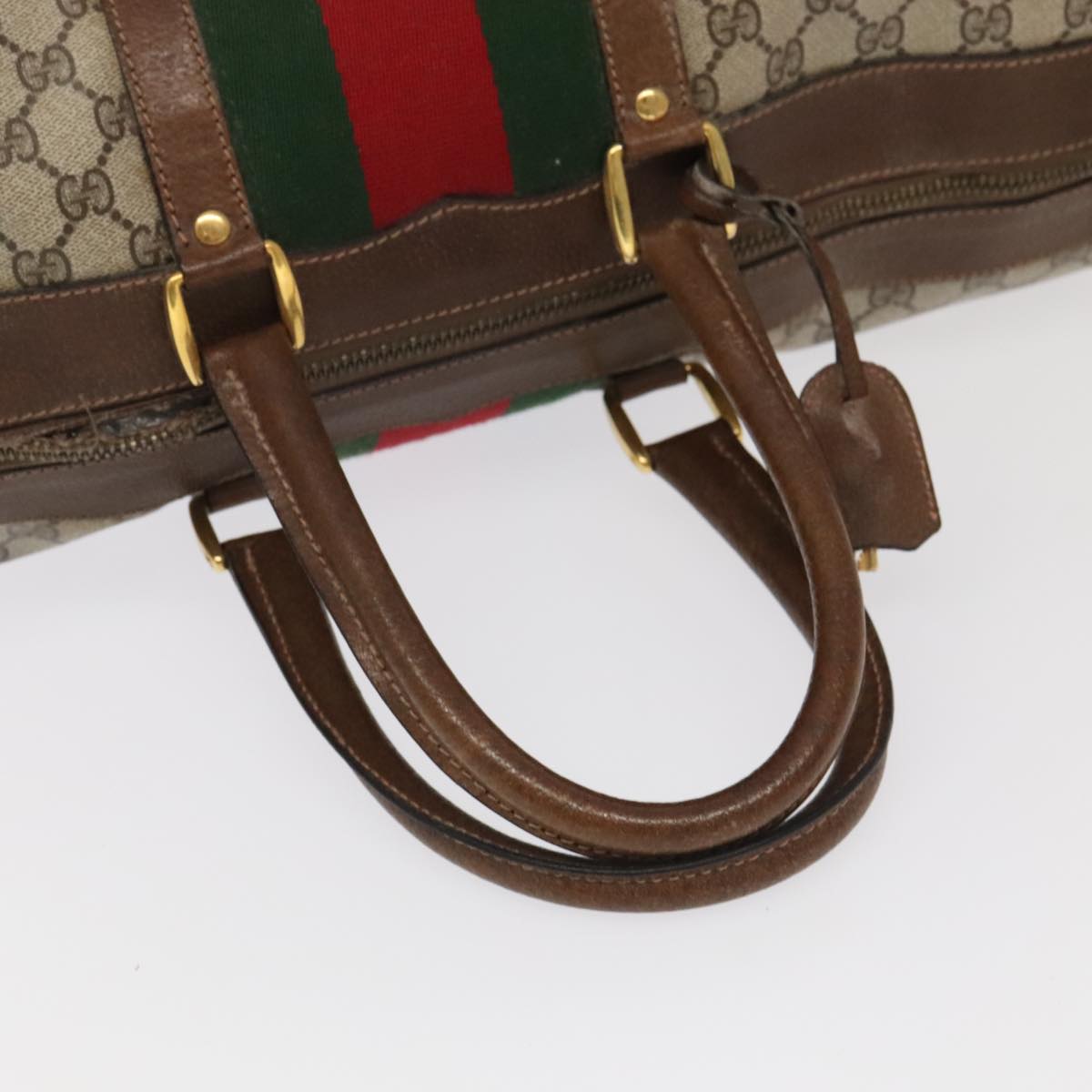 GUCCI GG Supreme Web Sherry Line Boston Bag PVC Beige Green Red Auth ar12835