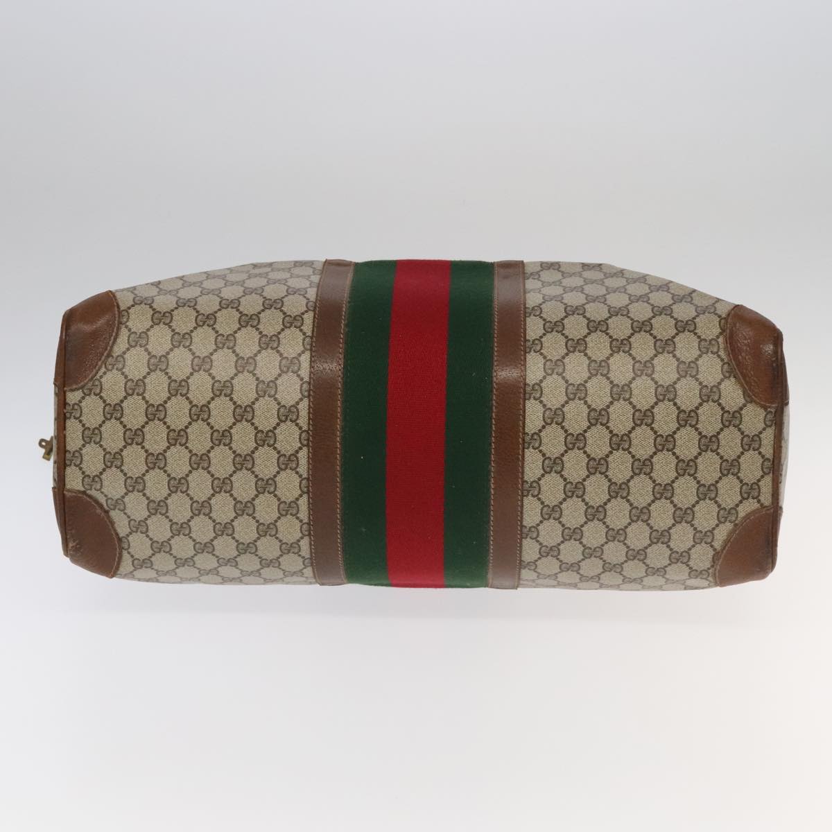 GUCCI GG Supreme Web Sherry Line Boston Bag PVC Beige Green Red Auth ar12835