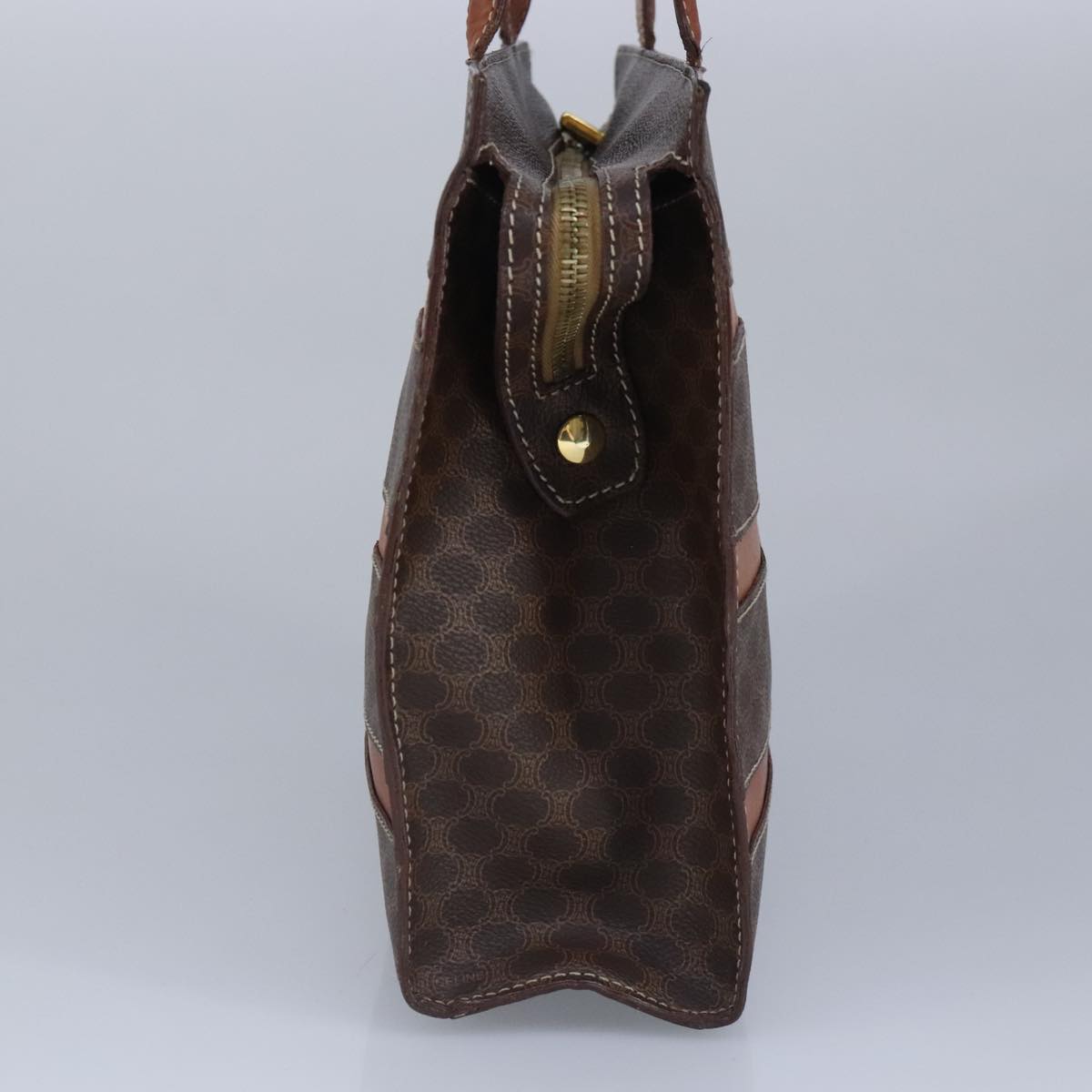 CELINE Macadam Canvas Hand Bag PVC Leather Brown Auth ar12837