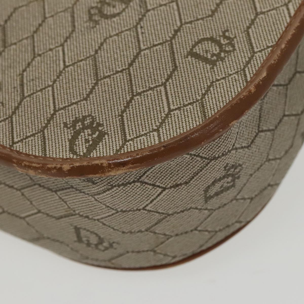 Christian Dior Honeycomb Canvas Shoulder Bag PVC Beige Brown Gold Auth ar12857