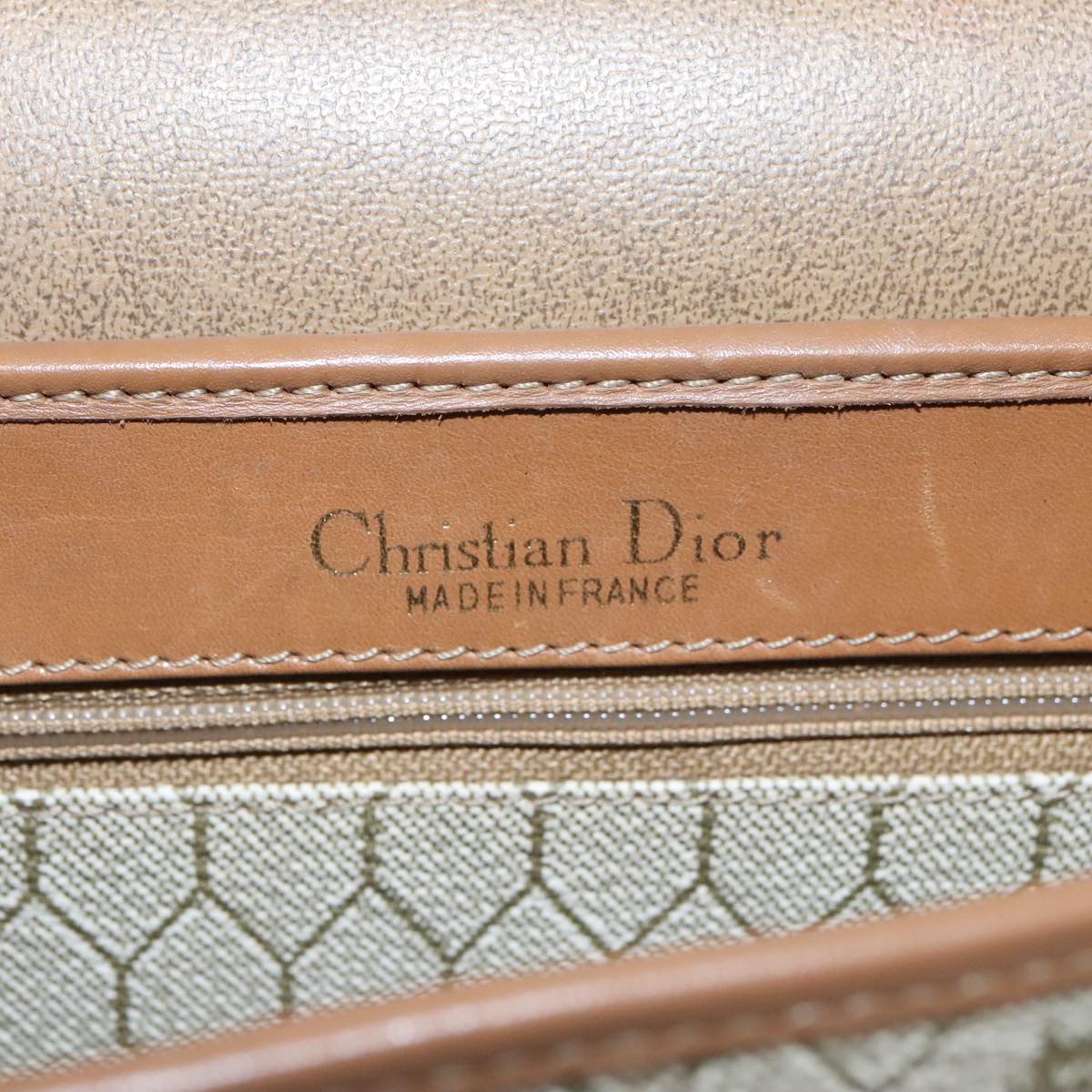 Christian Dior Honeycomb Canvas Shoulder Bag PVC Beige Brown Gold Auth ar12857