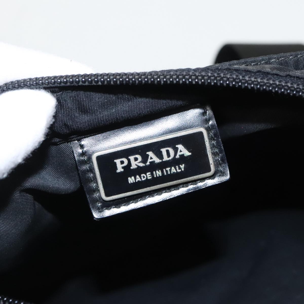 PRADA Shoulder Bag Nylon Black Silver Auth ar12861