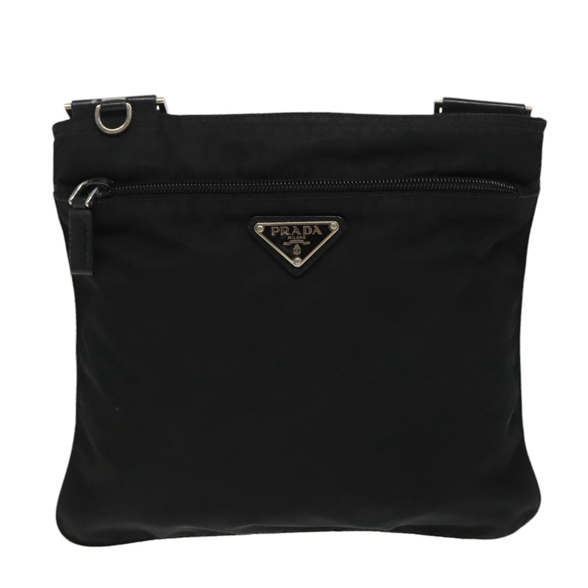 PRADA Shoulder Bag Nylon Black Silver Auth ar12861