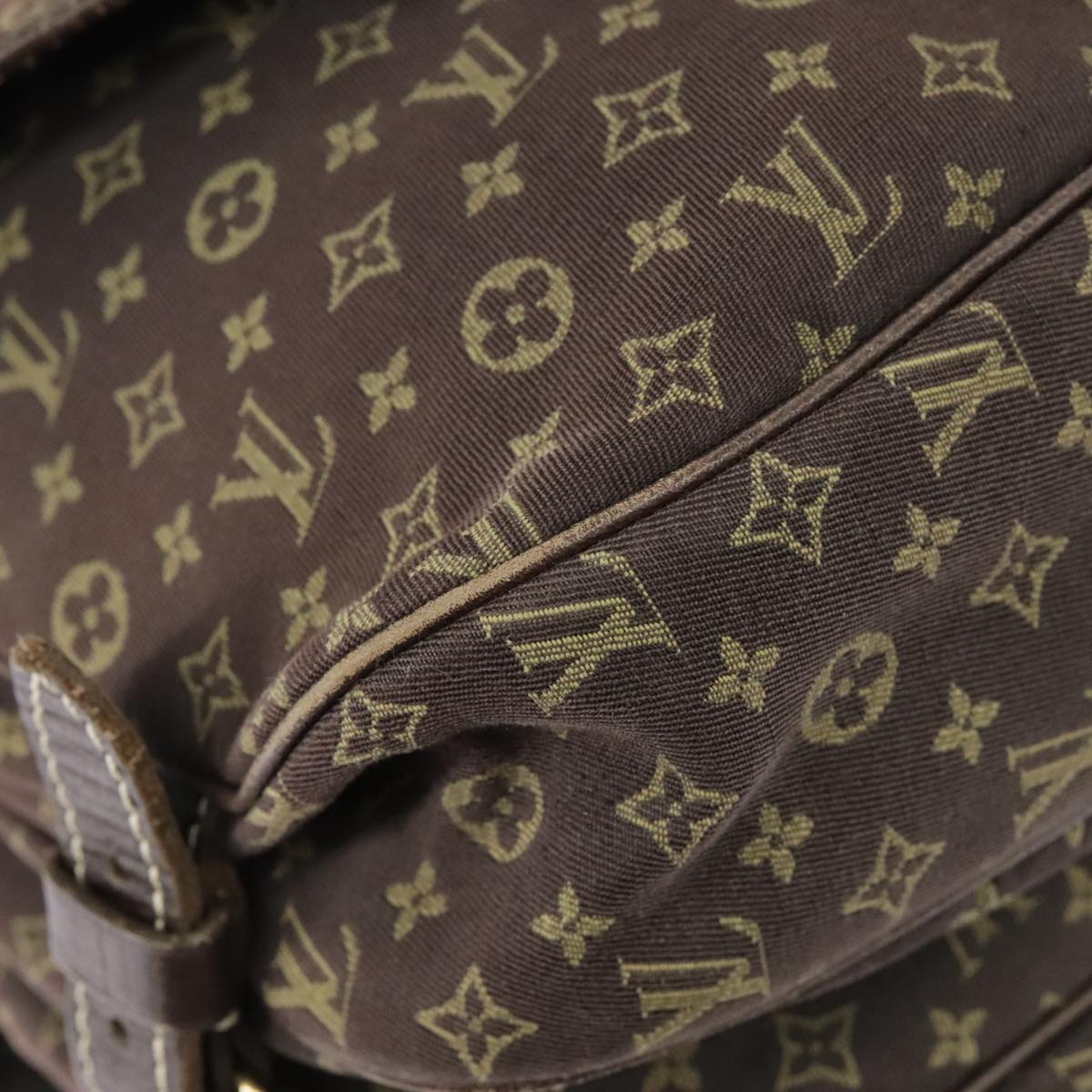 LOUIS VUITTON Monogram Mini Lin Saumur PM Bag Brown Ebene M95227 LV Auth ar12898