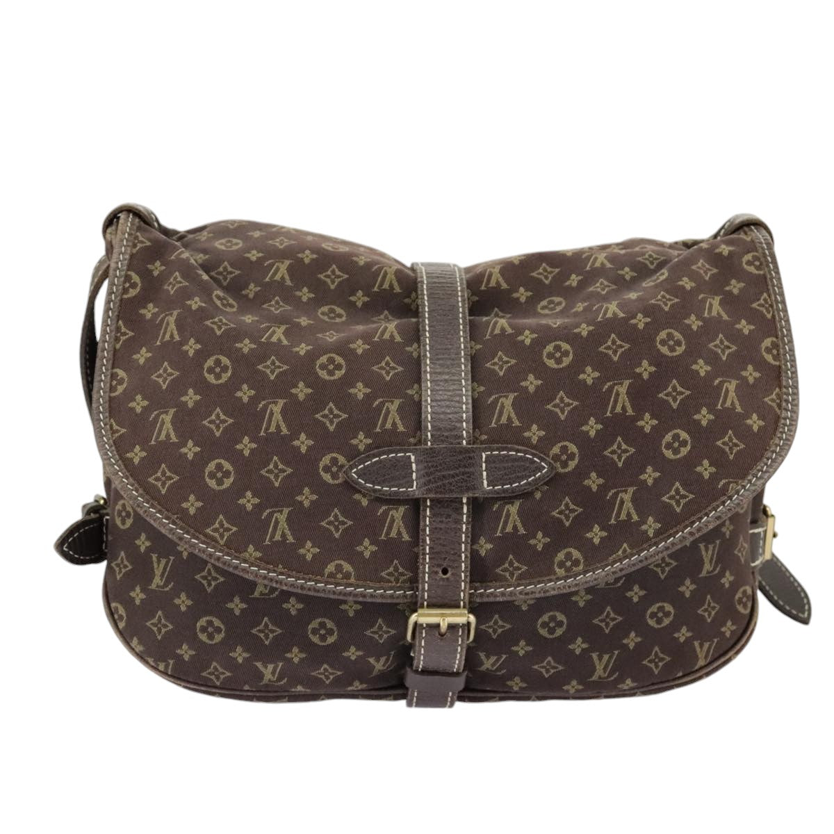 LOUIS VUITTON Monogram Mini Lin Saumur PM Bag Brown Ebene M95227 LV Auth ar12898