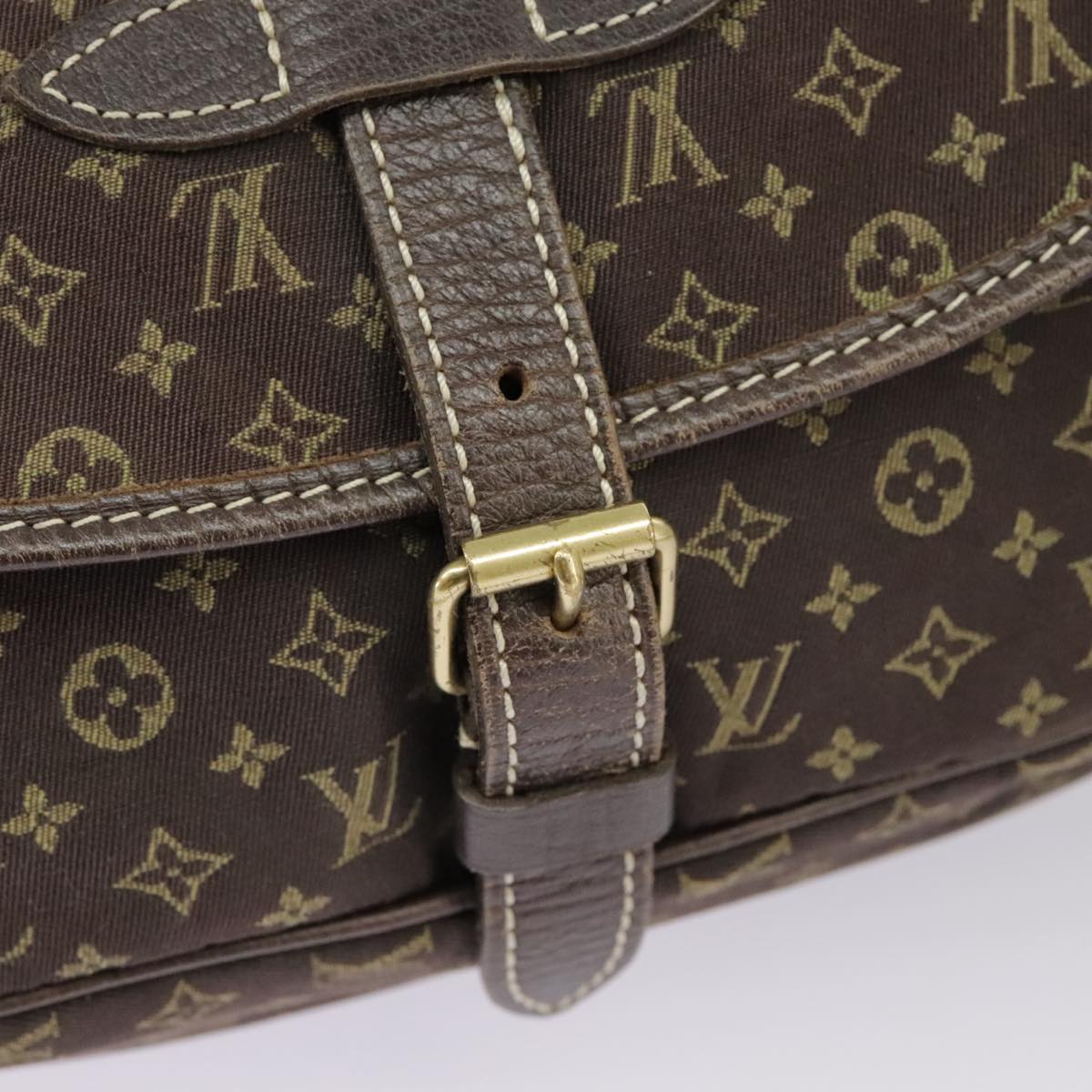 LOUIS VUITTON Monogram Mini Lin Saumur PM Bag Brown Ebene M95227 LV Auth ar12898