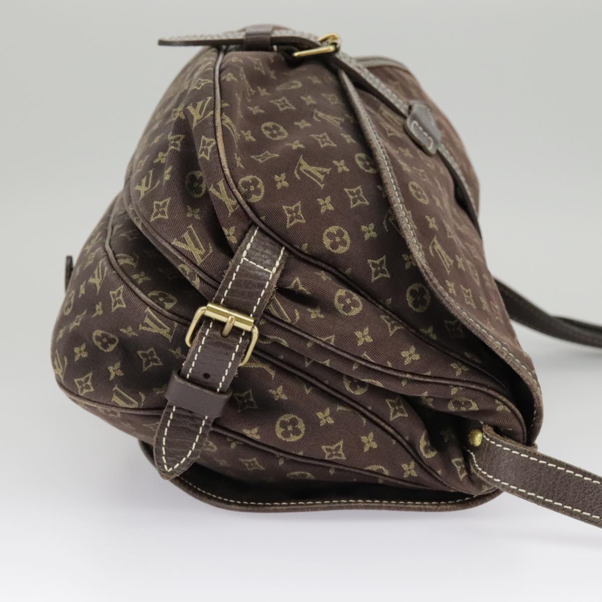 LOUIS VUITTON Monogram Mini Lin Saumur PM Bag Brown Ebene M95227 LV Auth ar12898