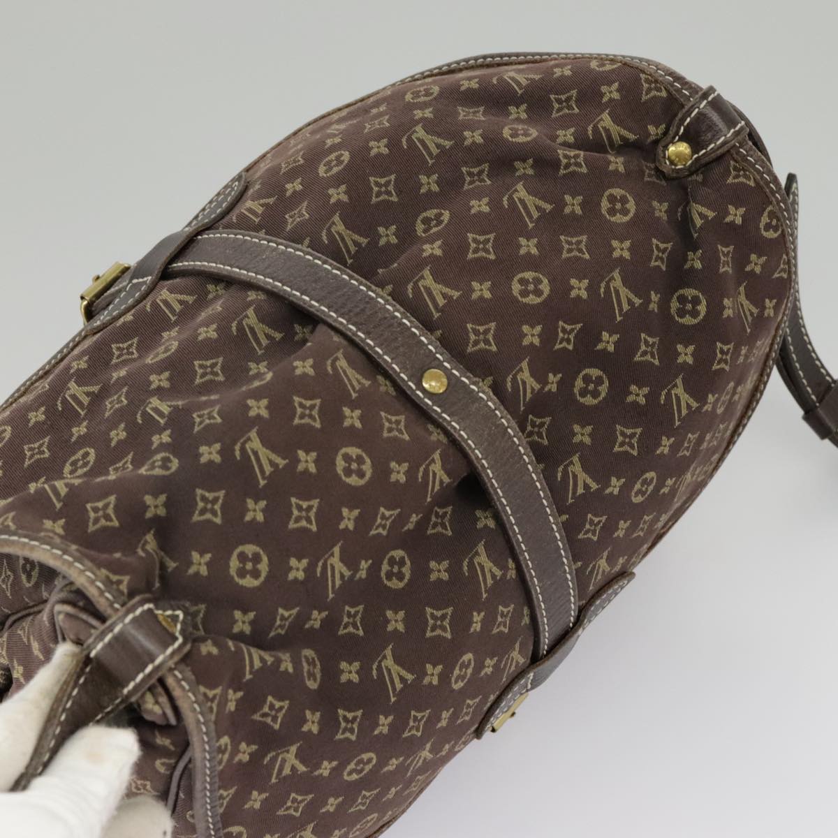 LOUIS VUITTON Monogram Mini Lin Saumur PM Bag Brown Ebene M95227 LV Auth ar12898