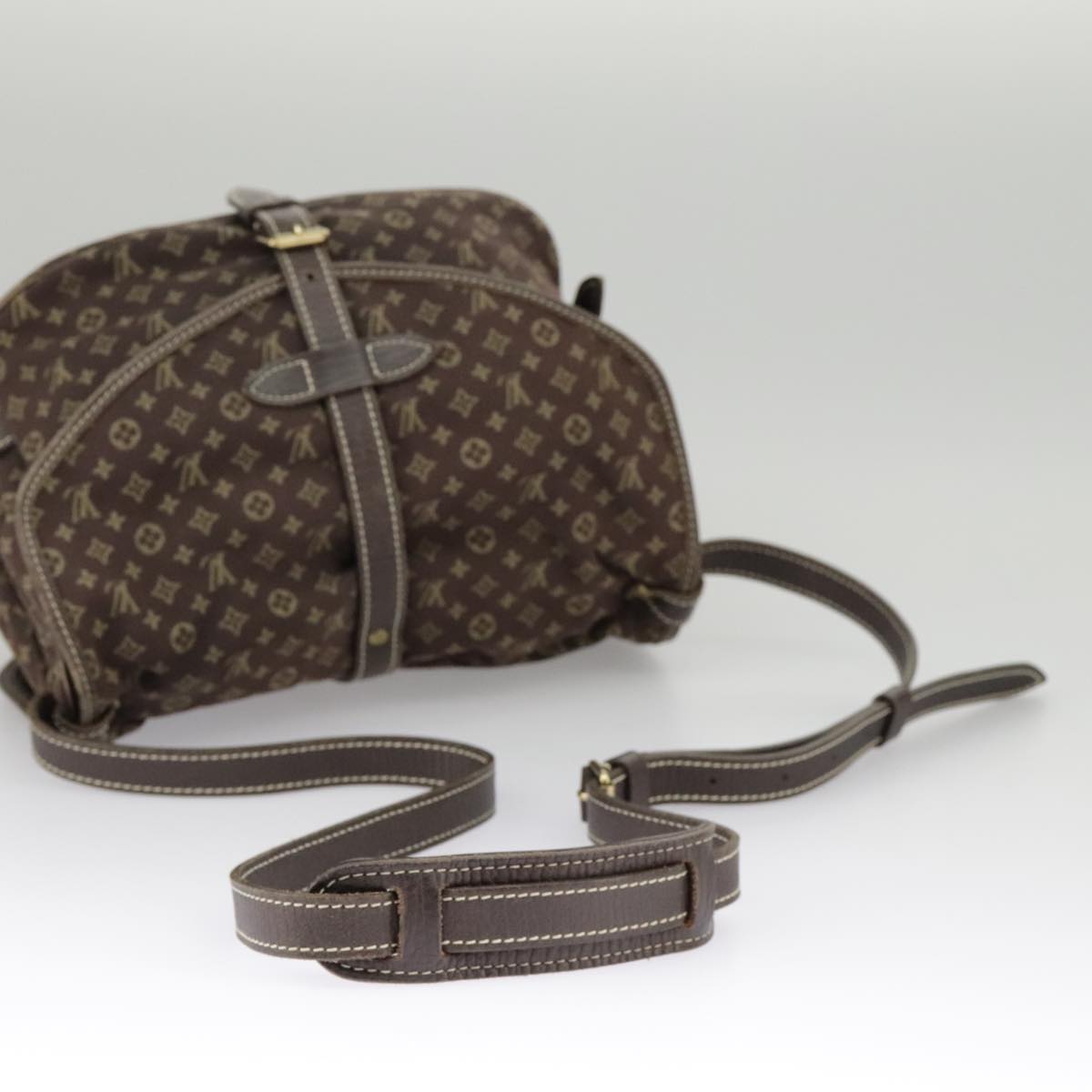 LOUIS VUITTON Monogram Mini Lin Saumur PM Bag Brown Ebene M95227 LV Auth ar12898