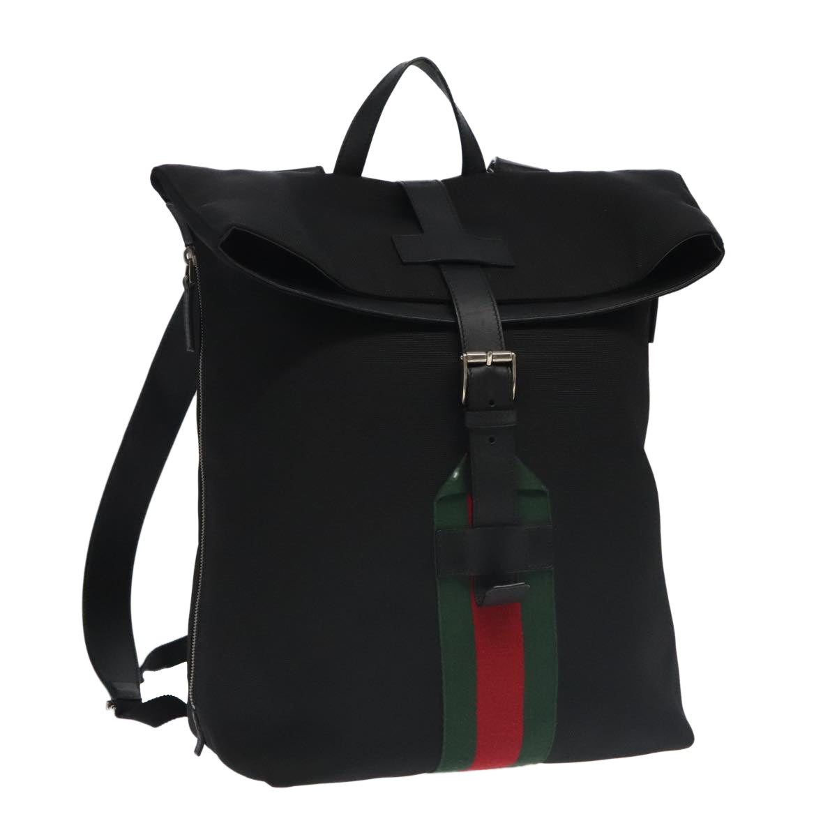 GUCCI Web Sherry Line Backpack Canvas Nylon Black Red Silver 337075 Auth ar12912