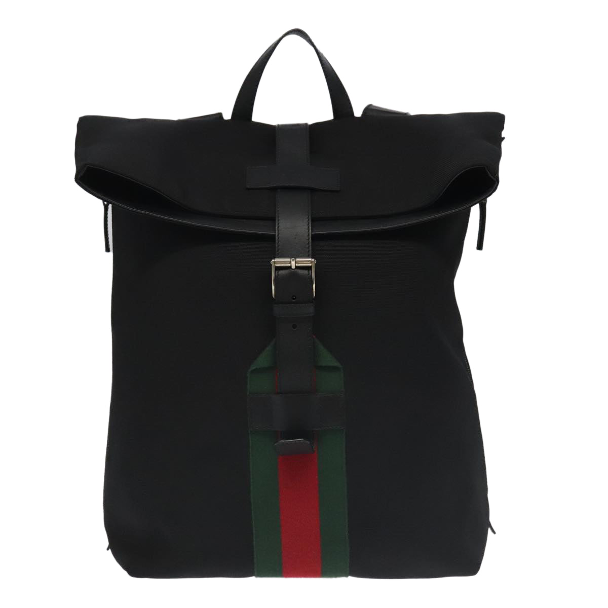 GUCCI Web Sherry Line Backpack Canvas Nylon Black Red Silver 337075 Auth ar12912