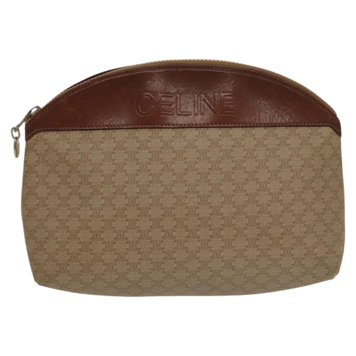 CELINE Macadam Canvas Pouch Beige Brown Auth ar12949