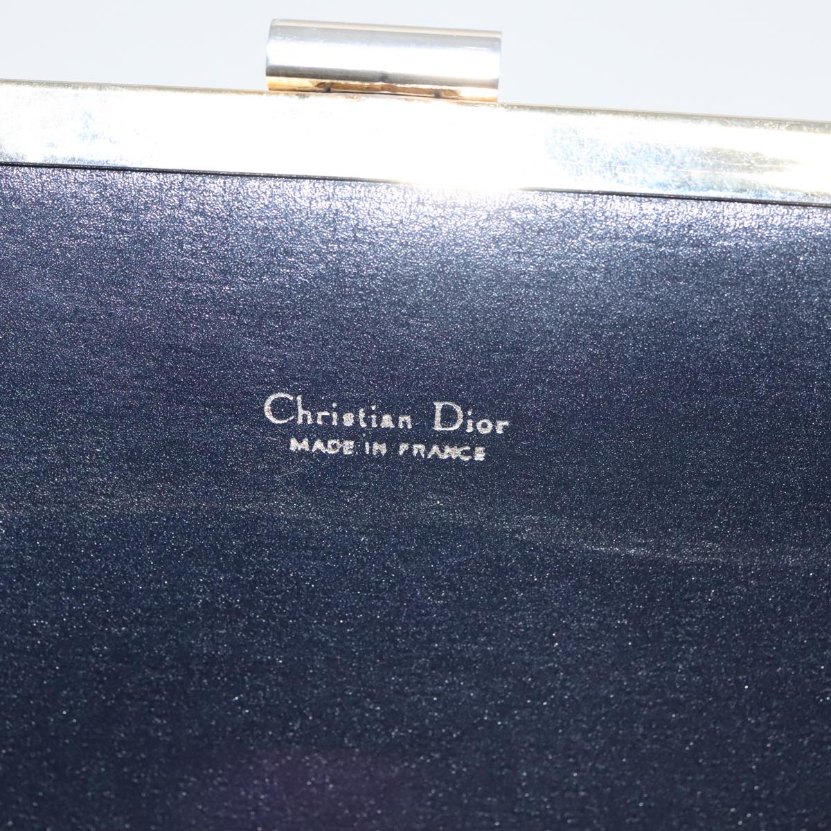 Christian Dior Trotter Canvas Clutch Bag Gold Navy Auth ar12951