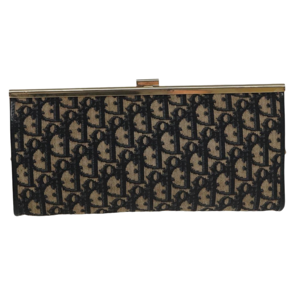 Christian Dior Trotter Canvas Clutch Bag Gold Navy Auth ar12951