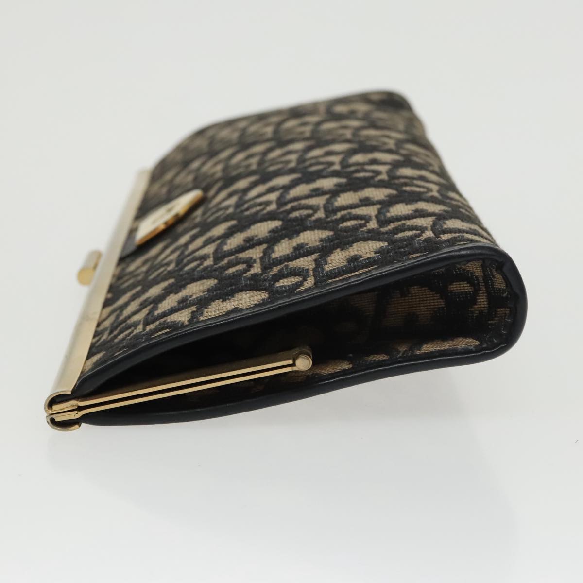 Christian Dior Trotter Canvas Clutch Bag Gold Navy Auth ar12951