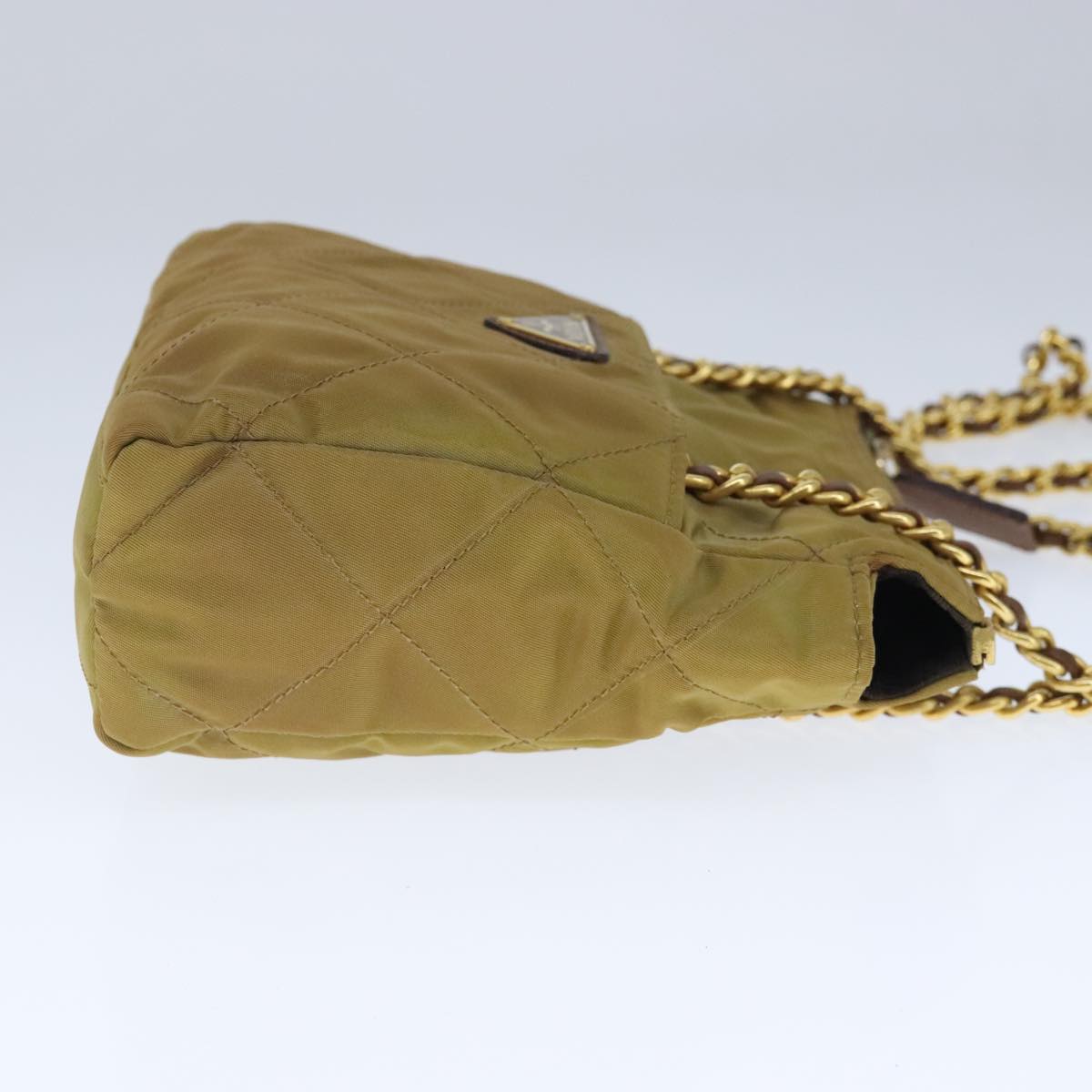 PRADA Chain Shoulder Bag Nylon Beige Gold Auth ar12953