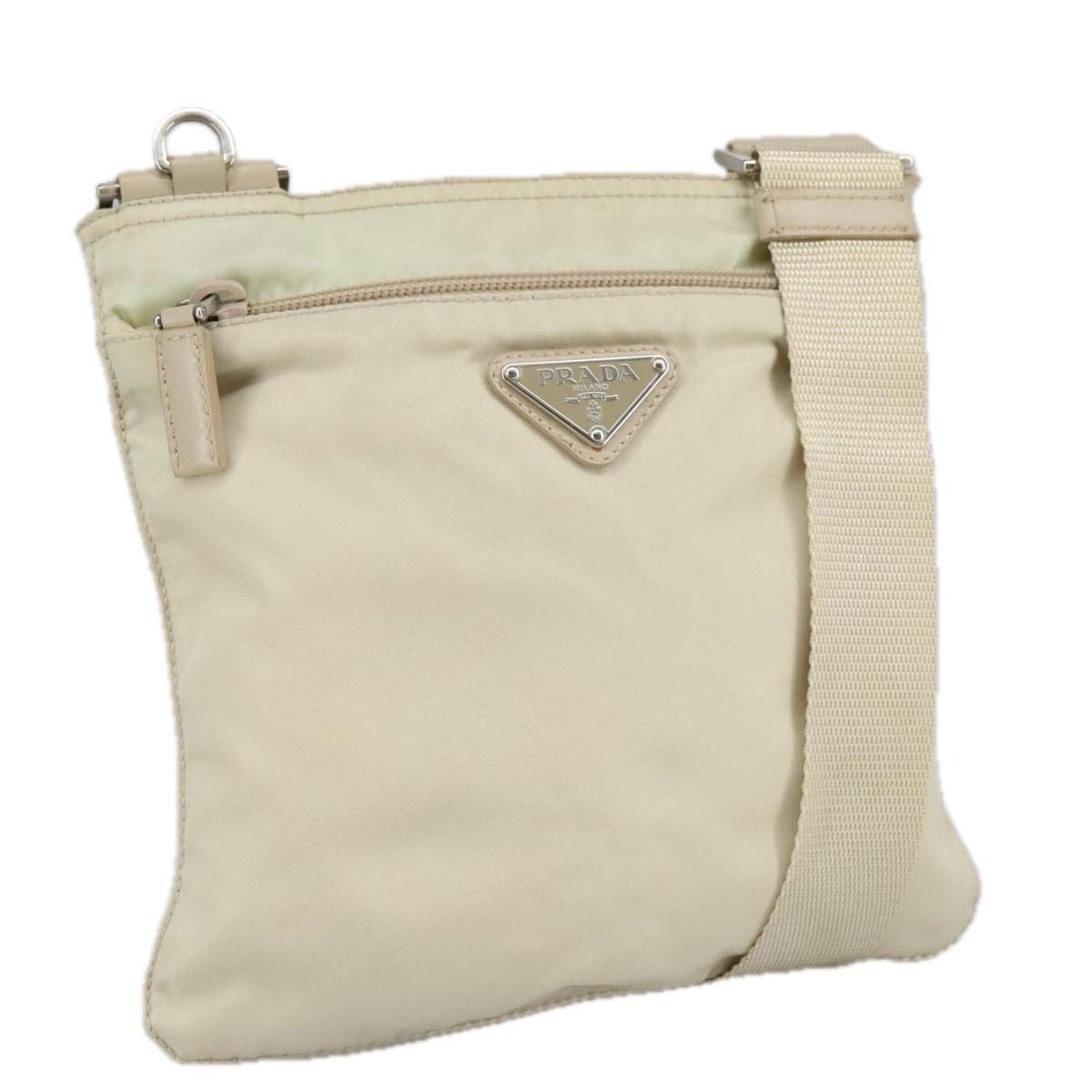 PRADA Shoulder Bag Nylon Beige Silver Auth ar12955