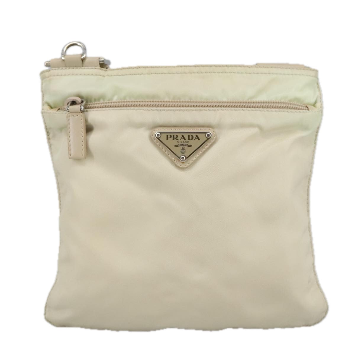 PRADA Shoulder Bag Nylon Beige Silver Auth ar12955