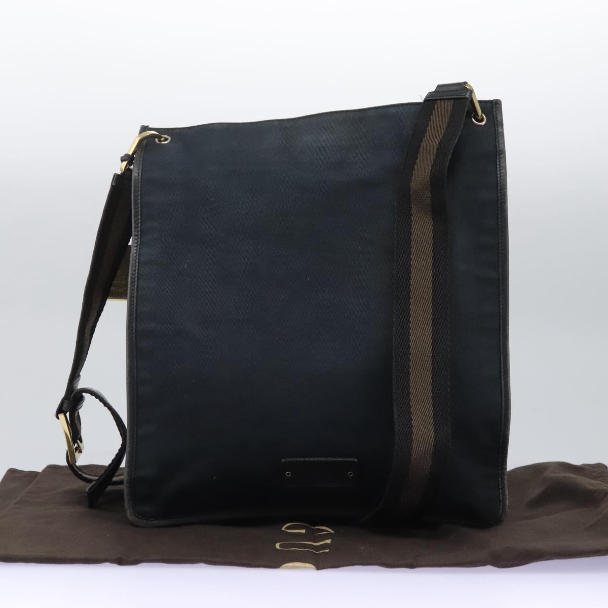 GUCCI Sherry Line Shoulder Bag Canvas Black Brown Auth ar13040