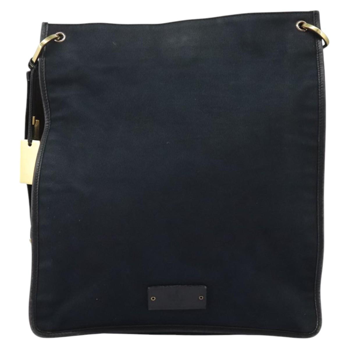 GUCCI Sherry Line Shoulder Bag Canvas Black Brown Auth ar13040