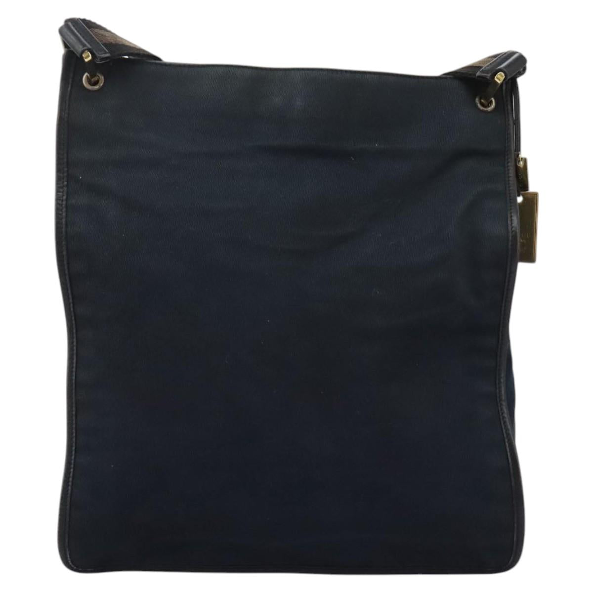 GUCCI Sherry Line Shoulder Bag Canvas Black Brown Auth ar13040