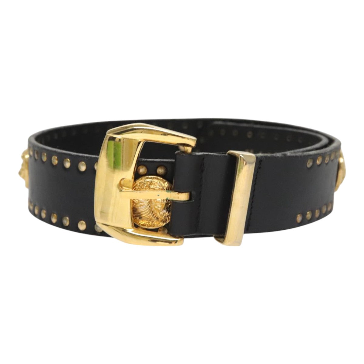 Gianni Versace Belt Leather 29.9"" Black Auth ar13083