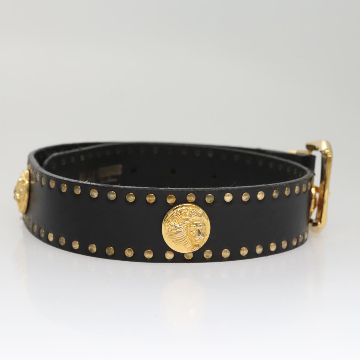 Gianni Versace Belt Leather 29.9"" Black Auth ar13083