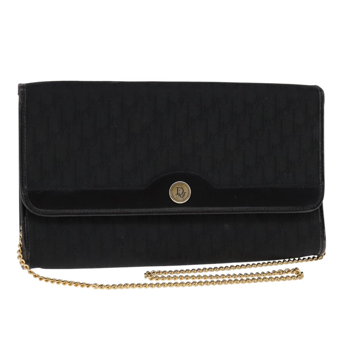 Christian Dior Trotter Canvas Chain Shoulder Bag Black Auth ar13108