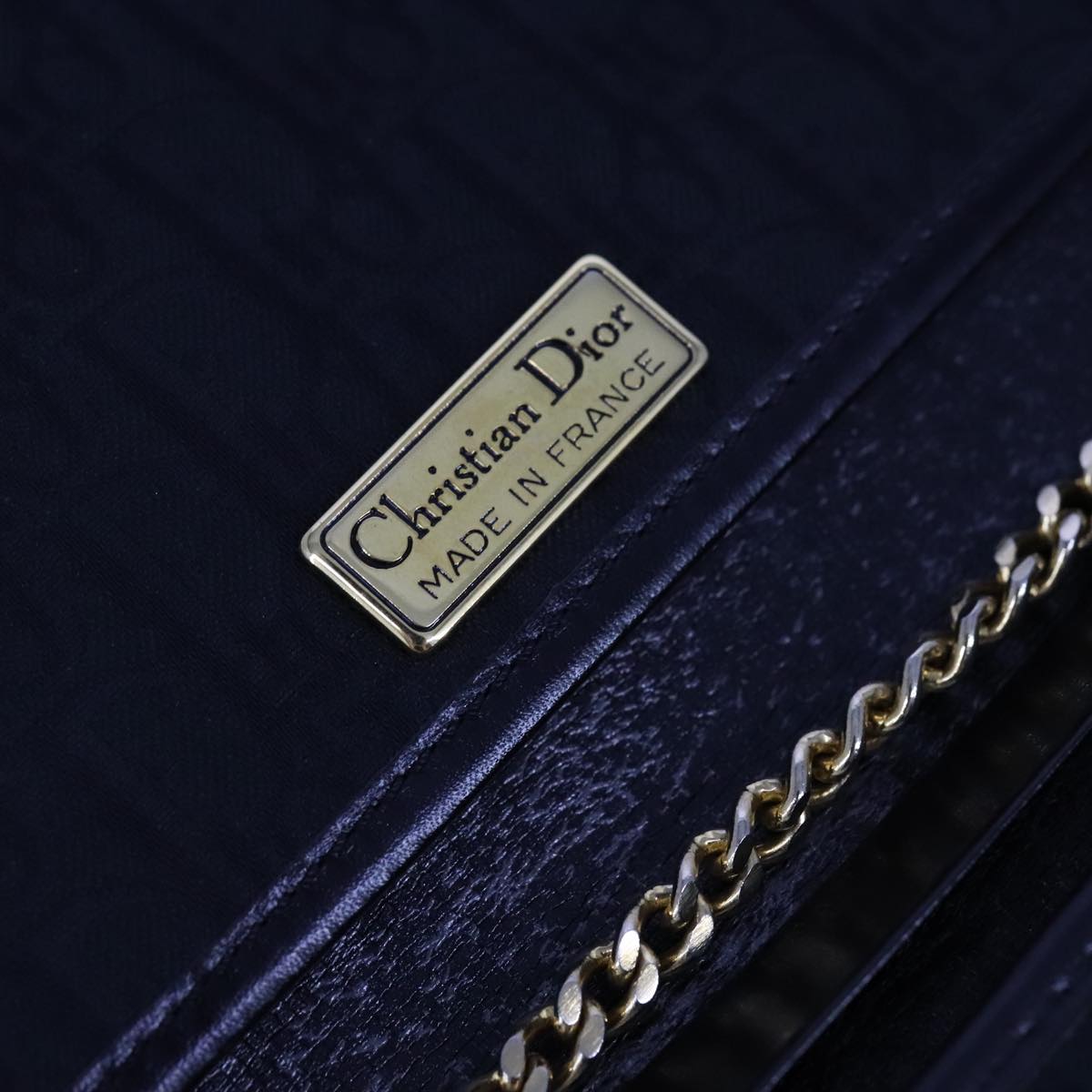 Christian Dior Trotter Canvas Chain Shoulder Bag Black Auth ar13108